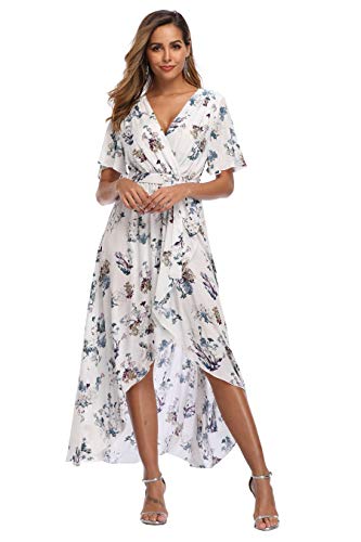 Image of VintageClothing Women's Wrap V Neck Floral Summer Dresses High Low Maxi Casual