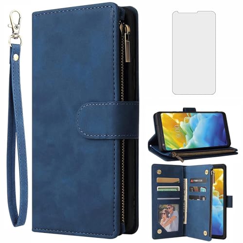 Étui LG Stylo 4 Asuwish avec protection verre trempé et portefeuille bleu