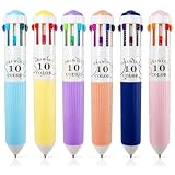 DRADERCH 6 Piezas Bolígrafo Multicolor, 10 en 1 Bolígrafos Retráctiles, Punta 0.8mm, Bolígrafo 10 Colores con Agarre Cómodo de Goma TPR, Material Escolar para Oficina, Enfermeras, Niños, Regalo