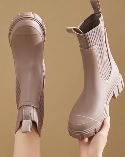 Godoboo Gummistiefel Damen Wasserdicht Boots Anti-Rutsch Atmungsaktiv Boots Leicht Mode Regenstiefel Stiefeletten Gartenschuhe Gummistiefeletten mit Komfort Einlegesohle Outdoor Elegant
