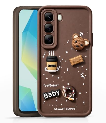 Image of Bintage Cute Fun Taddy Cartoon 3D Ball Bear Milk Cake Coffee Silicon Case Full Body & Camera Protection Back Cover Compatible for Infinix Hot 60 5G - Brown