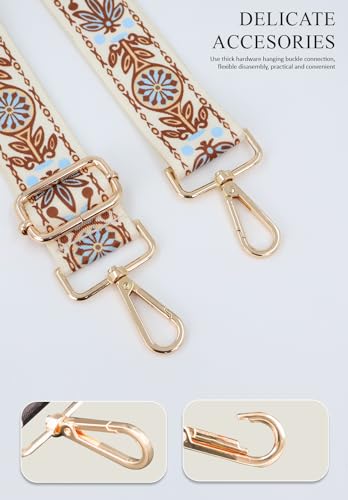 Image of Lyrovo Adjustable Purse Strap Replacement for Women, 1.5 inch Wide Crossbody Shoulder Strap Boho Handbag Strap (Rattan White)