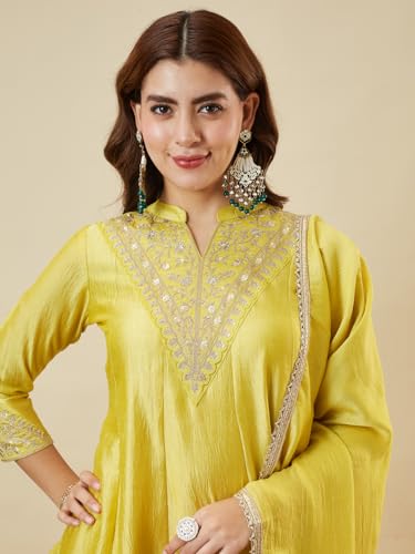 Image of MOKOSH Women's Silk Embroidery Kurta Sharara with Dupatta | Kurta Set | Embroidered |Indian Kurta Outfit with Sharara | 3 Piece Outfit |Straight Ethnic Suit 4 Colour Options Available