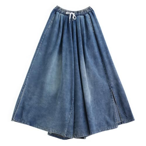 ebossy Womens Wide Leg Denim Pants High Waisted Drawstring Baggy Loose Jeans Casual Palazzo Culottes4