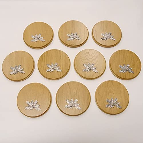 GTK Oferta 10 placas de cuña redondas de roble claro AF 17 cm, tabla cuña, tabla de especias, letrero de trofeos con 10 hojas de roble, portada de 6 hojas