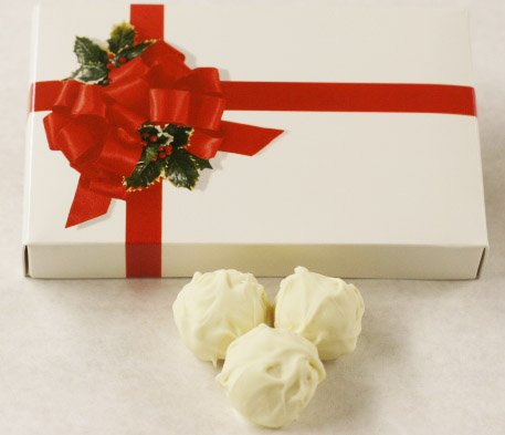Scott's Cakes White Chocolate Coconut Cream Bon-Bons in a 8 oz. Ribbon-n-Holly Box