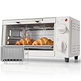 HOMCOM Horno Eléctrico de Sobremesa Horno Sobremesa de 9L 750W con Temperatura Ajustable hasta 230°C Temporizador 60min y Bandeja para Hornear Parrilla Crema