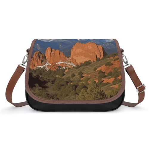 Pikes Peak Colorado Leather Shoulder Bag for Women Classic Crossbody Purse Leather Tote Bag Handbag Purse Small Shoulder Bags for Shopping