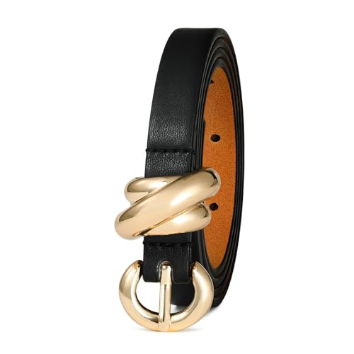 Black Belt with Gold Buckle Womens Belts for Jeans Dresses Fashion Casual Leather Belt2