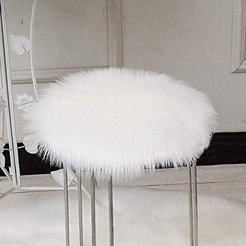 Coussin rond en peau de mouton blanc grand format pour sol peluche - 3