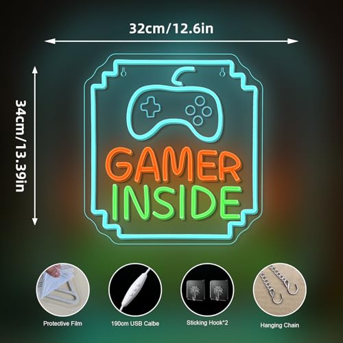 Image of Gamer Inside Neon Sign Game Controller LED Sign for Gaming Room Decor Best Gamer Gifts for Boys Kids Game Neon Sign for Teen Boy Room Decor