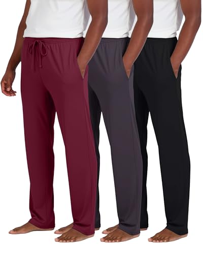 Image of Real Essentials 3 Pack: Men's Pajama Pants Soft PJ Lounge Bottoms Loungewear Pijamas Elastic Waist Pockets (Big and Tall)