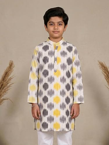 Image of KiddoPanti Boys 100% Cotton Ethnic Motif Printed Short Length Kurta