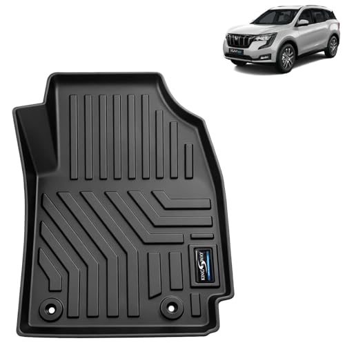 Image of KINGSWAY Accessories Custom-Fit TPE 5D Car Floor Mats Only Compatible with Mahindra XUV 700 (7 Str) | Year 2021 Onwards | Set of 5 Pcs | All Weather Anti Slip Foot Mat | Black | 2 Years Warranty