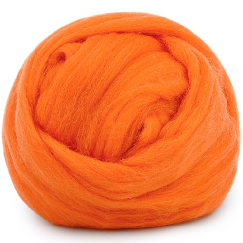 Image of Mayboos 1.76oz Orange-Red Wool Roving, Needle Felting Wool | Wool for Needle Felting Wet /Dry Felting Handcrafts and Spinning Felting Supplies