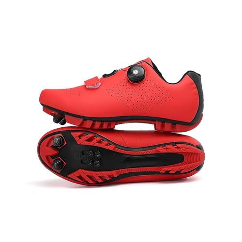 ENEN Zapatillas de Ciclismo para Hombre Mujer, Encaje Giratorio MTB Zapatos 39-46EU Bicicleta de Montaña, Zapatillas de Bicicleta de Carretera Compatibles SPD Lock (Rojo,41)