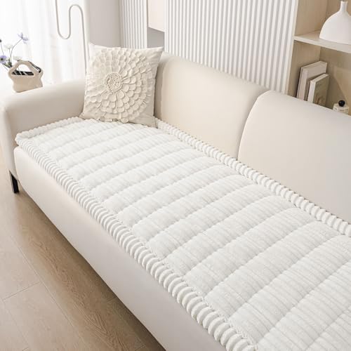 Smiry Couch Cover for Dogs Washable, Non Slip Fuzzy Pet Couch Covers for 3 Cushion Sofa Pet Friendly, Thick Soft Sofa Slipcovers Cushion Protector (White, 27.6