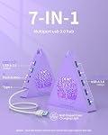 7-Port USB 3.0 Hub, Light Purple Vertical USB Splitter with Tree-Inspired RGB Lights, 5Gbps High-Speed Transfer, 2FT Cable, Compatible with MacBook, PC, Flash Drive, Console, Printer, Camera