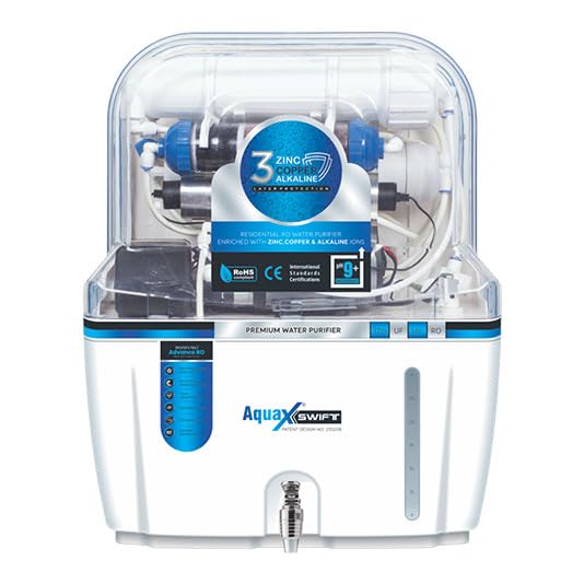 Image of Aqua Swift RO + UV + UF Water Purifier | Copper Zinc Alkaline Technology | TDS Controller | 15L Storage Tank | ISI Certified | 12-Stage Purification System | Suitable for All Water Types(Black TPT)