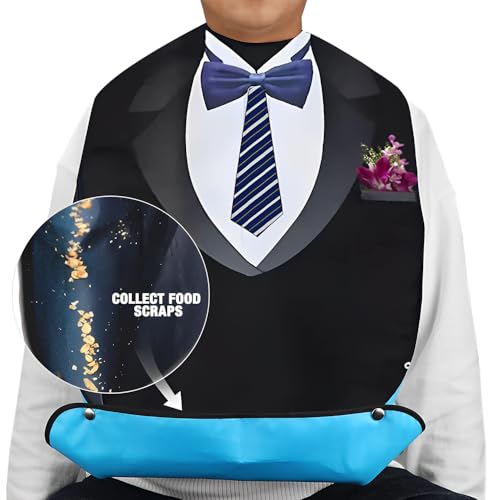 HOVCEH 3 Stück Lätzchen für Erwachsene, Latz für Erwachsene, Erwachsenen Lätzchen mit Auffangschale, Lätzchen für Senioren Abwaschbar, Schlabberlatz fürErwachsene, Kleidungsschutz Latz für Männer