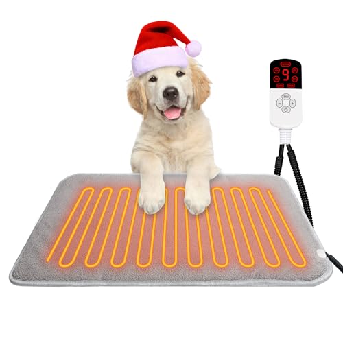 TEOV Haustier Heizkissen für Katzen Hunde 45 x 70CM, 20°C-55°C Temperatur & 4 Timing Einstellbar, Sichere wasserdichte Heizkissen