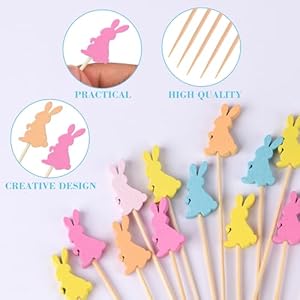 JtmyAota 100 Pack Easter Toothpicks for Appetizers, 4.7 Inch Natural Bamboo Cocktail Picks for Cake Dessert Food Fruit Easter Party Decorations JtmyAota 100 Pack Easter Toothpicks for Appetizers 47 Inch Natural Bamboo Cocktail Picks for Cake Dessert Food Fruit Easter Party Decorations