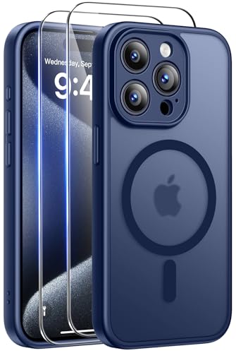 Qasyfanc Funda para iPhone 15 Pro Compatible con MagSafe, Azul Oscuro