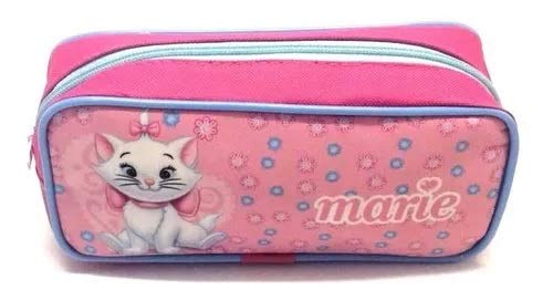 Kit Mochila Gatinha Marie Rodinhas Tam G Rosa F5 + Lancheira