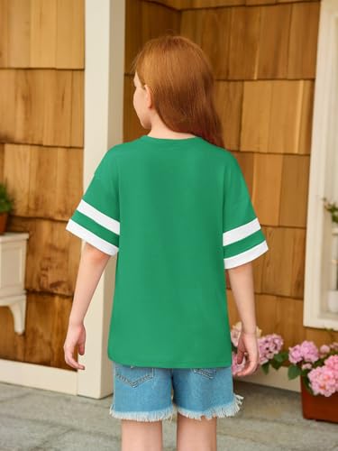 Image of Girls Oversized T Shirts Kids Summer Striped Short Sleeve Tops Casual Crewneck Tees 5-14 Years