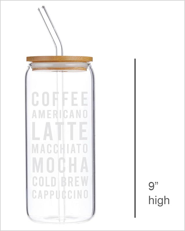 Cold Brew Glass Tumbler with Lid and Straw for Coffee Americano