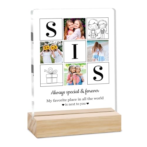 Image of Giftplease Customized Photo Frame with Text & Wooden Stand | Personalised Printed Photo Frame Gift for Sister | Birthday, Tabletop D cor | Customized Photo Gift (6x8 Inches) SIS 13