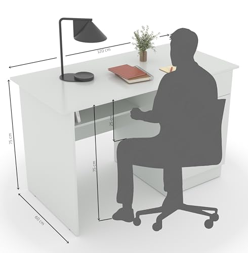 Image of 120x60x75cm Engineered Wood Study & Office Table | 1 Year Warranty | Matte Finish Free Standing Compact Modern Computer Desk with Drawer & Cabinet | Rolex Brown Finish- Super White
