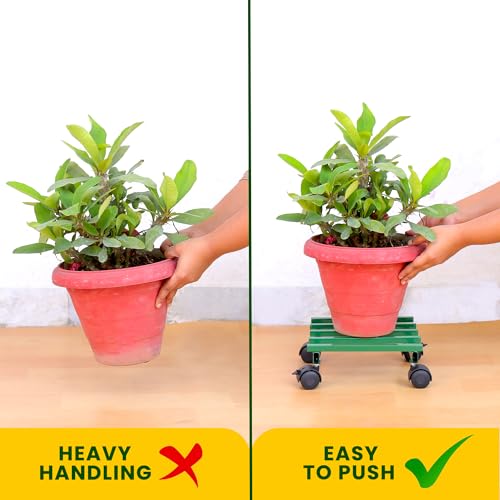 Image of Urban Plant Caddy with Wheels, Heavy-Duty Rolling Stand for Indoor and Outdoor Planters, Sturdy Design, Perfect for Home and Garden Decor (Green Square - Pack of 4)