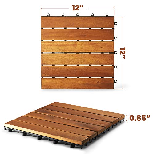 Interlocking Deck Tile (Pack Of 10, 12"X12") Acacia Hardwood Deck Tile, Interlocking Patio Tile In Solid Acacia Wooden Oiled Finish Waterproof All Weather Perfect For Indoor Outdoor(Golden Teak Color) #TOP1