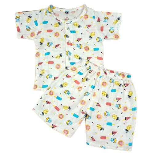 Image of Fabrify Organic Muslin Cotton Baby Top and Bottom Set, Sleepsuit Night Dress, Infant Toddler Clothing