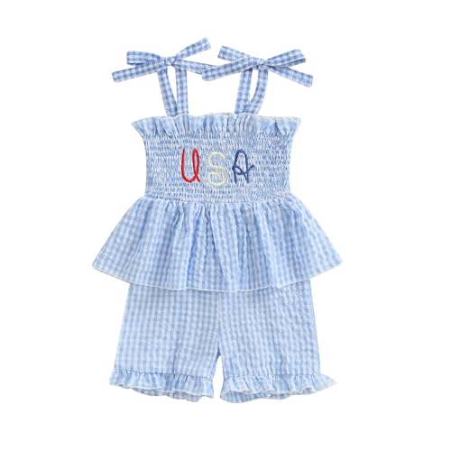 Image of Thorn Tree Toddler Girl Clothes Summer Ruffle Hem Sleeveless Stretchy Top Casual Shorts Cotton Line Outfits