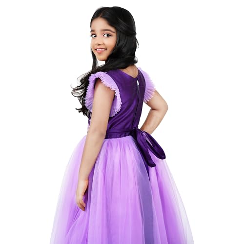 Image of Stanwells Kids Dress for Girls Embroiderd Full Length Frock for Baby Girls Flower Gown Ruffle Pattern Back Zipper Beautiful Sleeveless Birthday Dress for Girls Coral (1-9 Years)