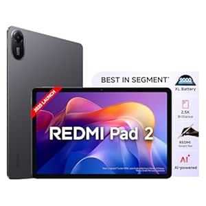 Redmi Pad 2, WiFi Active Pen Support, 27.94Cm(11") Model, 2.5K Sharp & Clear Display, 4GB, 128GB, All Day & More 9000Mah Battery, AI-Enabled, Dolby Atmos, Hyperos 2, Graphite Grey