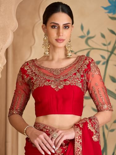 Image of AKHILAM Women's Satin Sequence Embroidery Saree With Unstitched Blouse Piece(SNDLWOD1601 TFH Parent)