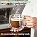Pludyat 4 Pack Double Walled Glass Coffee Mugs, 16 oz Large Insulated Clear Coffee Cups with Handle, Cappuccino Mug for Espresso, Latte, Americano, Tea Bag, Beverage, Heat & Cold Resistant