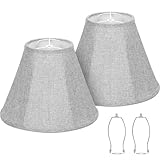 Bell Lamp Shades Set of 2, Gray Fabric Lampshades 6'Top x 13'Bottom x 10'High Medium Shade Replacement, Natural Linen Hand Crafted(Spider Fitter), Harp Holders Included, Easy Assembly Required