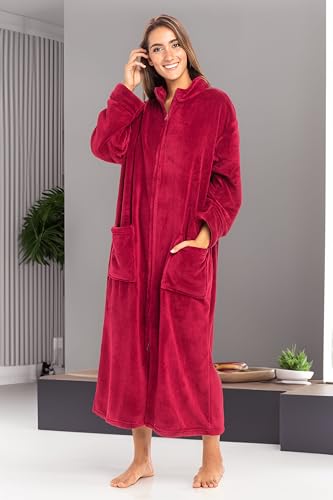 Image of Alexander Del Rossa Long Zip Up Robes, Plush Zipper Robes for Plus Size, Housecoats Zipper Front
