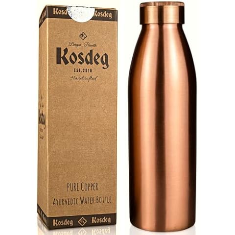Kosdeg Copper Water Bottle 24oz - A Leak Proof Ayurvedic Copper Vessel - Drink More Water, Lower Your Sugar Intake and Enjoy The Health Benefits Immediately Cover