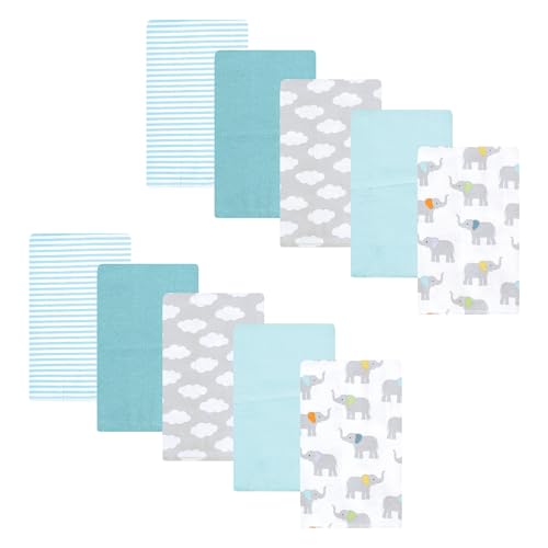 Hudson Baby Unisex Baby Flannel Burp Cloth 10pk, Teal Elephant, One Size