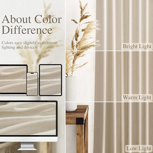 Image of Nanspring Extra Long 120 Inch Curtains for Living Room Birch Beige Linen Light Filtering Semi Sheer Curtain Back Tab Modern Farmhouse Decor Floor to Ceiling High Window for Bedroom 52x120, 2 Panels