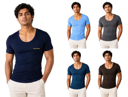 Image of Men's Cotton Colored Round Neck Half Sleeves Vest - Modern Baniyan, Pack of 5 Multicolour (Colours May Vary)
