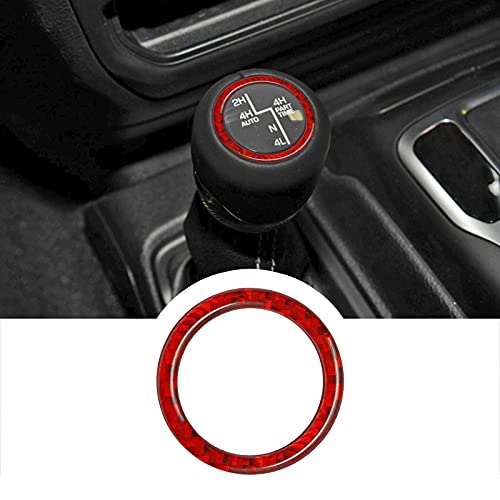 RUIANTE Compatible with Carbon Fiber 4WD Gear Shifter Decoration Ring Sticker Interior Accessories for Jeep Wrangler JL JLU 4XE Rubicon Gladiator JT 2018 2019 2020 2021 2022 2023 2024 (1Pcs Red)