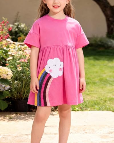 Image of Girls Cotton Long Sleeve Casual Cartoon Appliques Striped Jersey Dresses