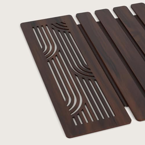 Image of HOME 360 Modern Slat Table Runner | Decorative Finish MDF Slats with Intricate Cut-Out Patterns | Rollable Table Centerpiece for Dining Room, Kitchen | (Darkbrown 2, 14X72 INCH)
