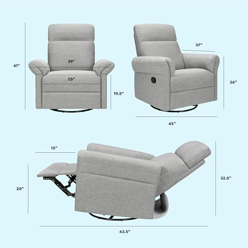 DaVinci Suzy Flex Nursery Recliner and Swivel Glider with Adjustable Headrest and Armrests, High Pillowback in Frost Grey | GREENGUARD Gold, FSC, CertiPUR-US® Certified
